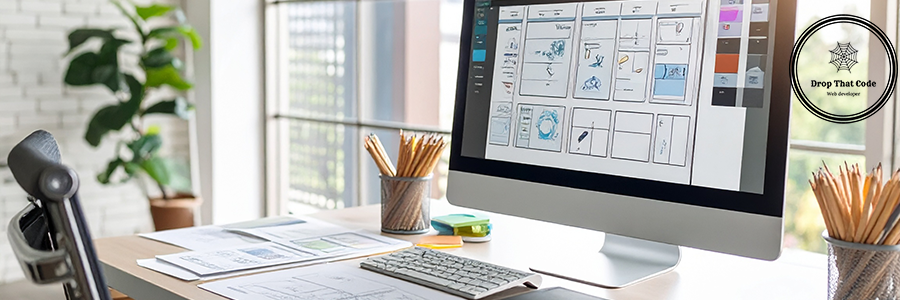 Firefly_A designer’s desk with sketches of logos, colour swatches, and a computer screen disp 577795 Web Design by a Trusted Toronto Company