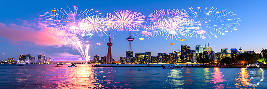 Firefly_Creative explosion of colour, digital icons over Toronto skyline. 353828