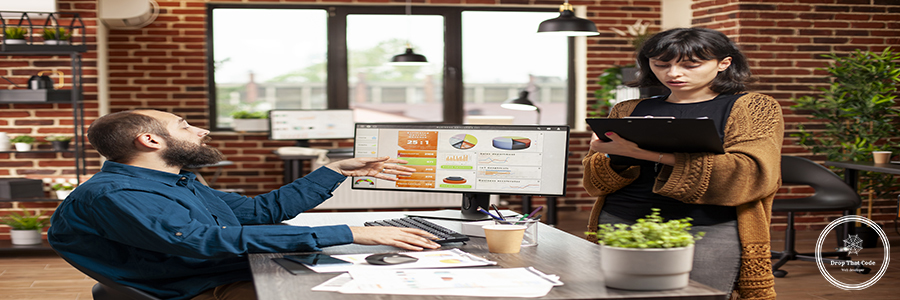 Woman explains project ideas to coworker Website Design Agency