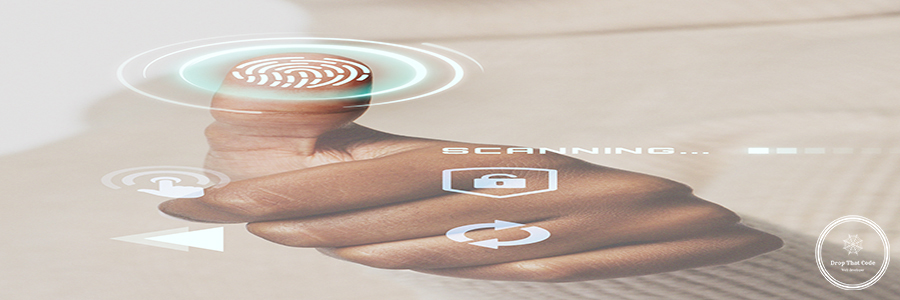 Woman scanning fingerprint with futuristic interface smart techn Website Design for Small Business
