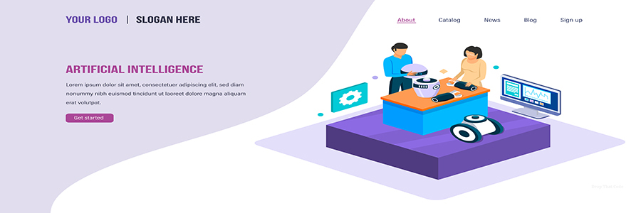 Assembly of small parts of robot with artificial intelligence. Artificial intelligence. Assembly of small parts of robot with technology of digital brain with artificial intelligence. Engineering technology of future. Landing page template. Isometric vector.